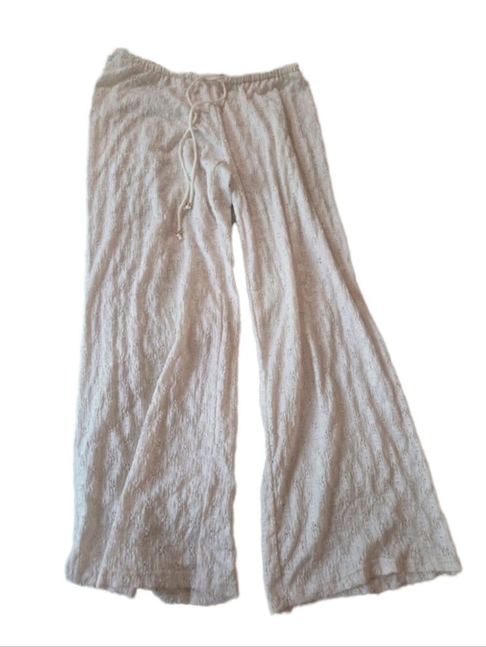 H&M Semi Sheer Lacy Light Cream Textured Wide-Leg Pants M